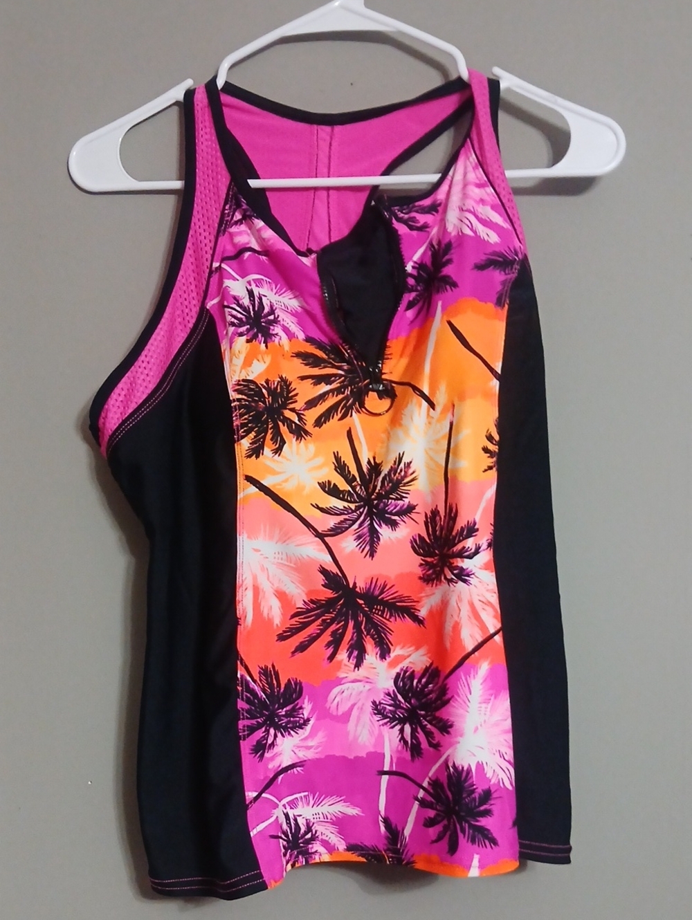 Roxy Pink and Black Palm-Print Swim Top